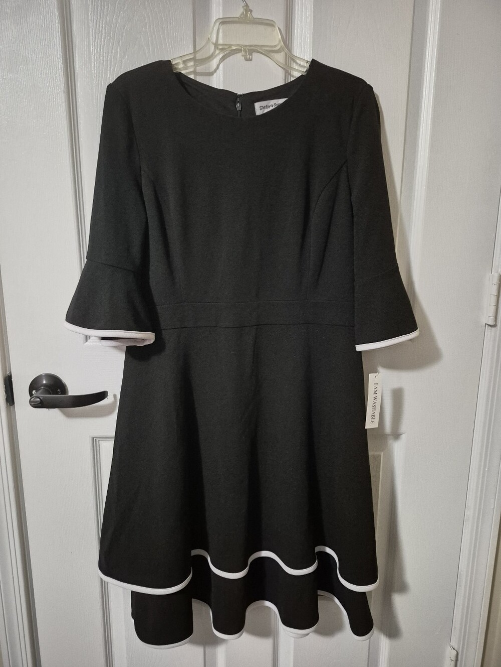 Black Fit & Flare Dress with White Trim